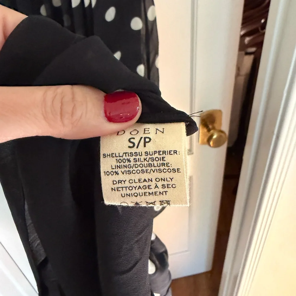 DÔEN Maryanna bow-detailed ruched polka-dot silk-georgette midi dress NWT - Picture 8 of 10